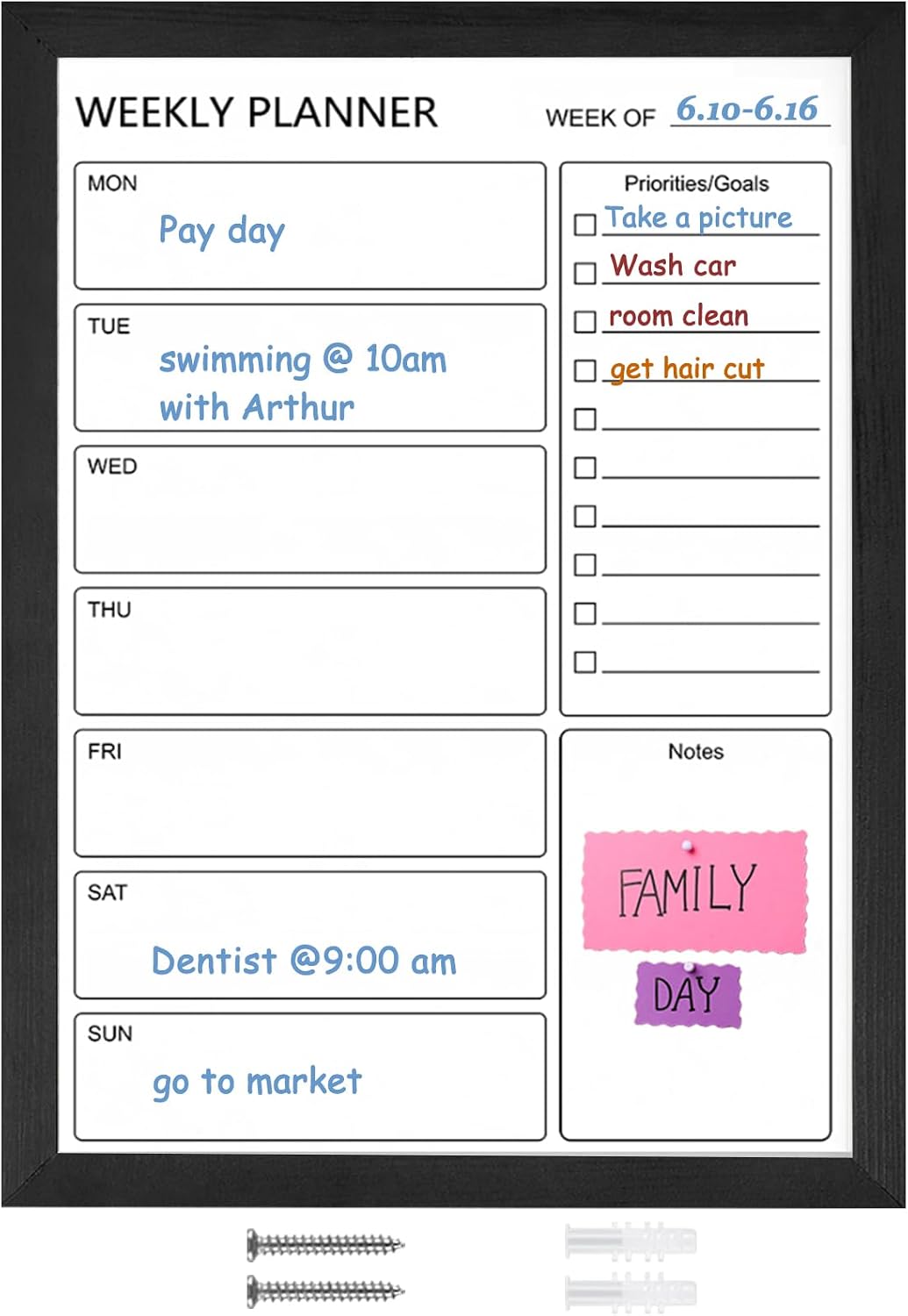 Dry Erase White Board Weekly Calendar Board, Magnetic Whiteboard for Wall,10.6“x14.7 Solid Wood Rustic Brown Framed Message Board, Planner Board for Office, Home, Schooll(Weekly-BB-RB-2737)