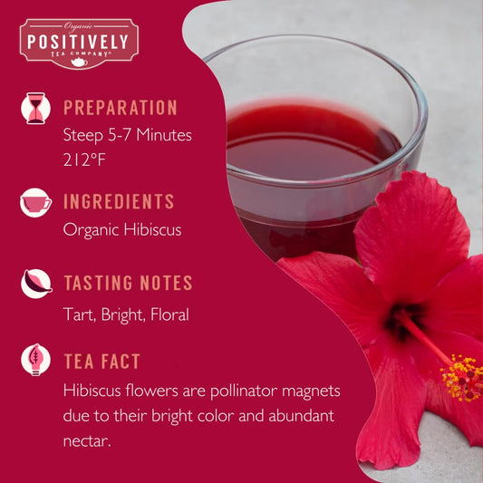 Positively Tea, Organic Hibiscus, Herbal Tea, Loose Leaf, 16 Ounce