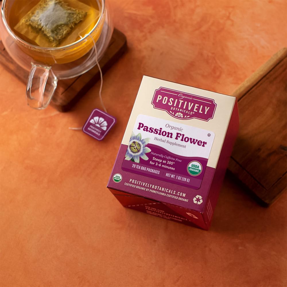 Organic Positively Botanicals Company, Passion Flower Herbal Tea Bags, 20 Count