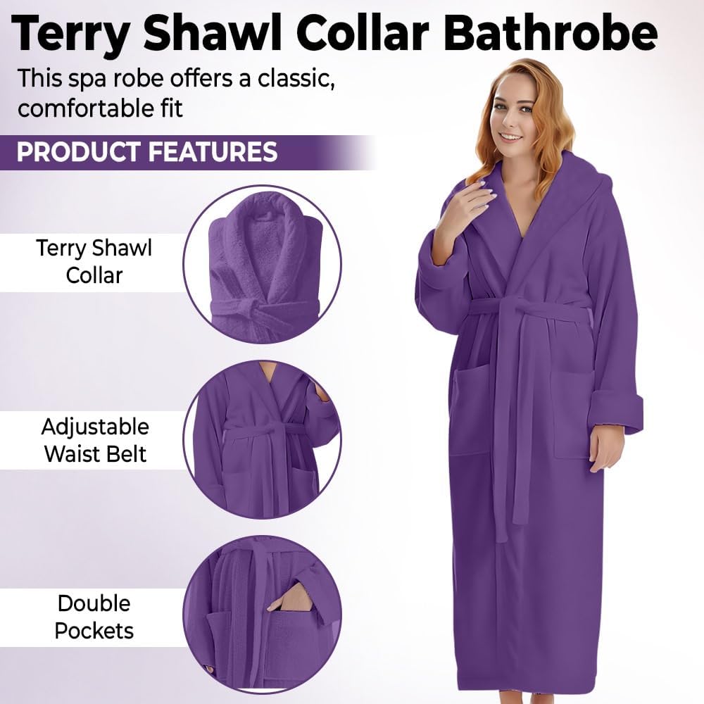 KAHAF COLLECTION Cotton Terry Robes for Women and Men, Terry Shawl Collar Bathrobe, ONE SIZE - UNISEX Men & Women Spa Robe