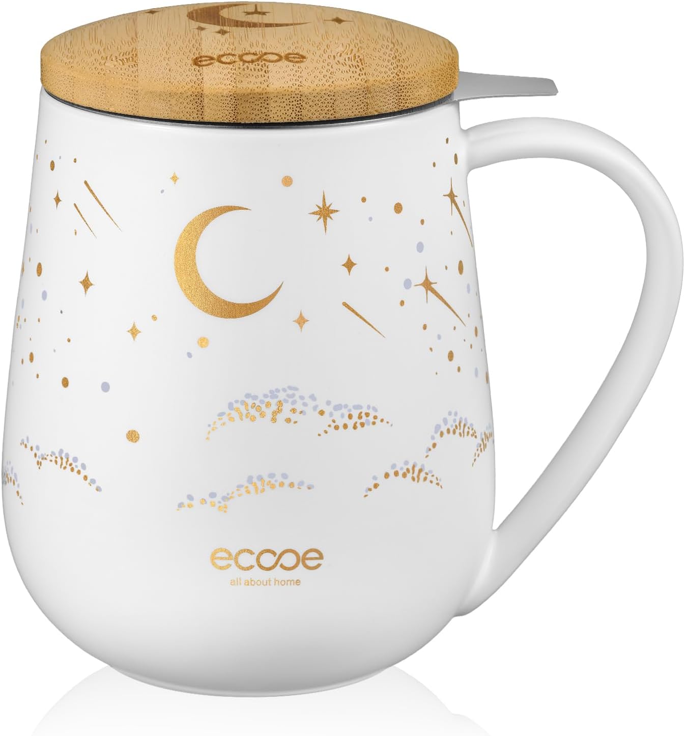 ecooe Tea Infuser Mug 20.3oz Ceramic Tea Cup with Removable Stainless Steel Infuser and Lid, 600ml Tea Mug for Loose Leaf Tea Coffee Milk, Gifts for Women Parents Friends Office Home (Black)