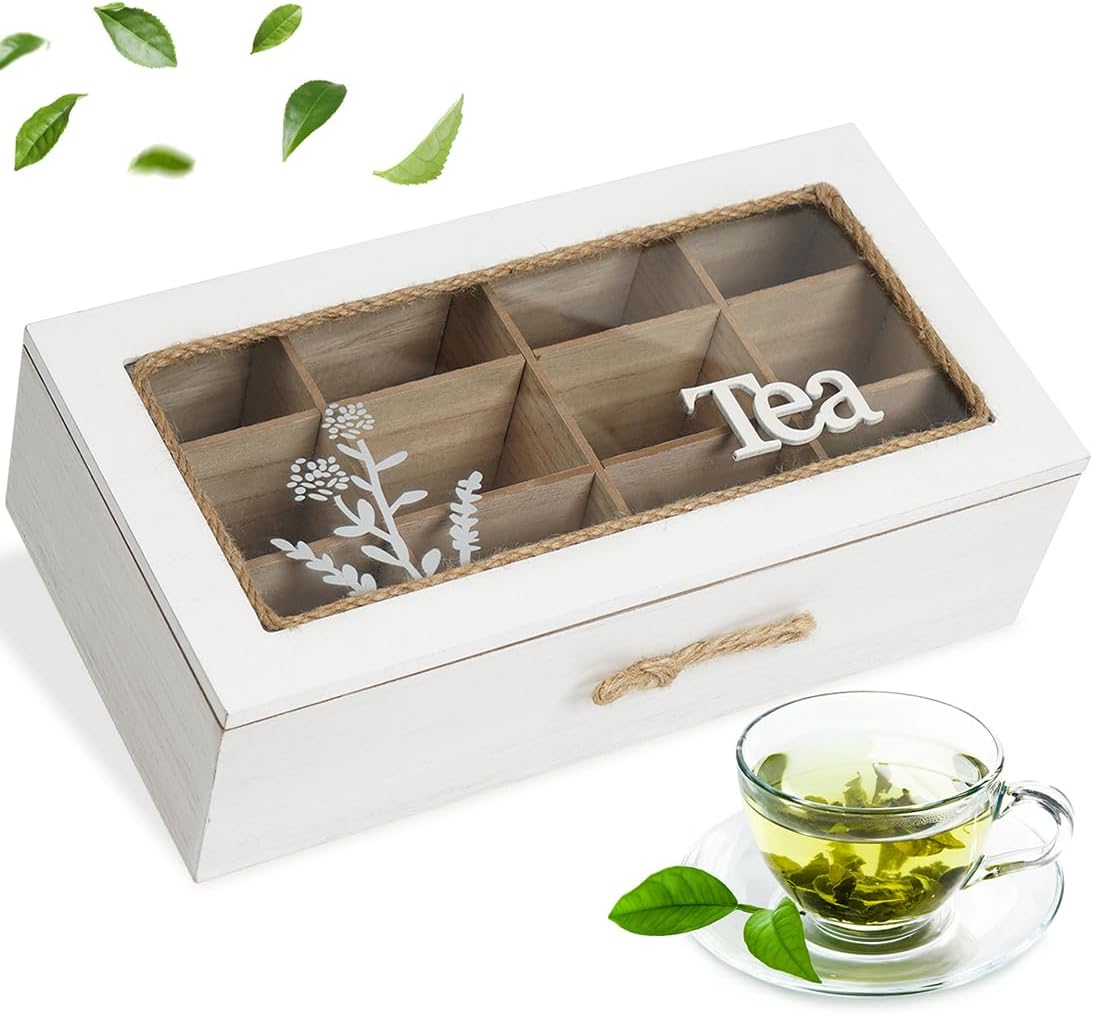 Tea Box Organizer,Wood Tea Organizers and Storage,12 Compartments Teas Bag Organizers,Teas Bag Holder Organizer,Wooden Storage Box for Countertop Kitchen Cabinet Pantry