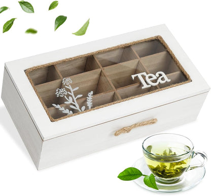 Tea Box Organizer,Wood Tea Organizers and Storage,12 Compartments Teas Bag Organizers,Teas Bag Holder Organizer,Wooden Storage Box for Countertop Kitchen Cabinet Pantry