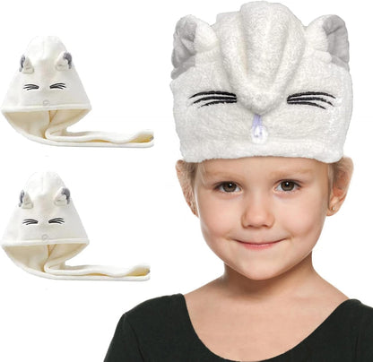 Kids Hair Towel wrap for Girls with cat Ear,Microfiber Hair Towel Quick Drying Hair for Women and Kid Girls,Super Absorbent Quick Dry Bath Shower Dry Head Turban with Button