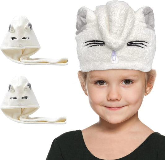 Kids Hair Towel wrap for Girls with cat Ear,Microfiber Hair Towel Quick Drying Hair for Women and Kid Girls,Super Absorbent Quick Dry Bath Shower Dry Head Turban with Button