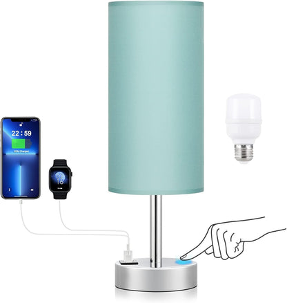 Dicoool Touch Table Lamp for Bedroom, 3 Way Dimmable Bedside Lamp with USB C & A Charging Ports - Small Desk Lamp for Dorm Room, College, Kids, Office, Living Room, White