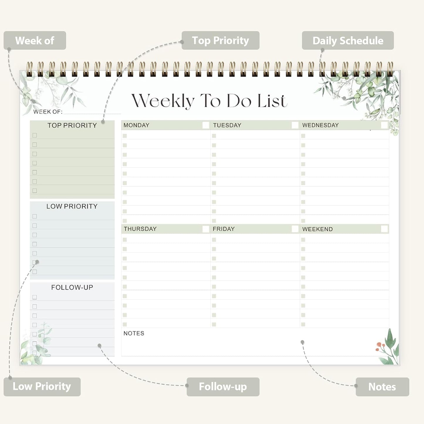 Weekly To Do List Notepad, Undated Planner with 52 Sheets (8.5''x11'') | Desk Accessories and Supplies, Women & Man, Home School & Work