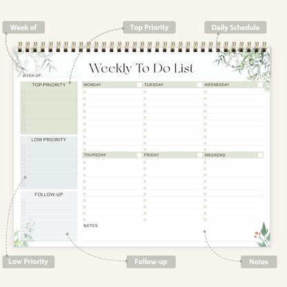 Weekly To Do List Notepad, Undated Planner with 52 Sheets (8.5''x11'') | Desk Accessories and Supplies, Women & Man, Home School & Work