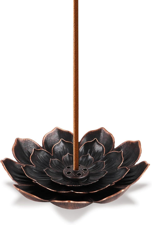 Incense Burner, Incense Holder for Sticks, Brass Lotus Incense Base with Removable Ash Catcher for Home Decor, Meditation, Yoga and Divination