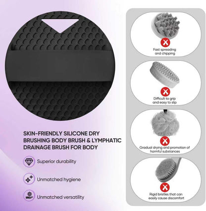 Silicone Body Scrubber -Anti Zinc Infused Exfoliating Body Scrubber | Anti Slip Silicone Loofah,Stiff & Soft Bristles for Cellulite Reduction,Blood Circulation - Black