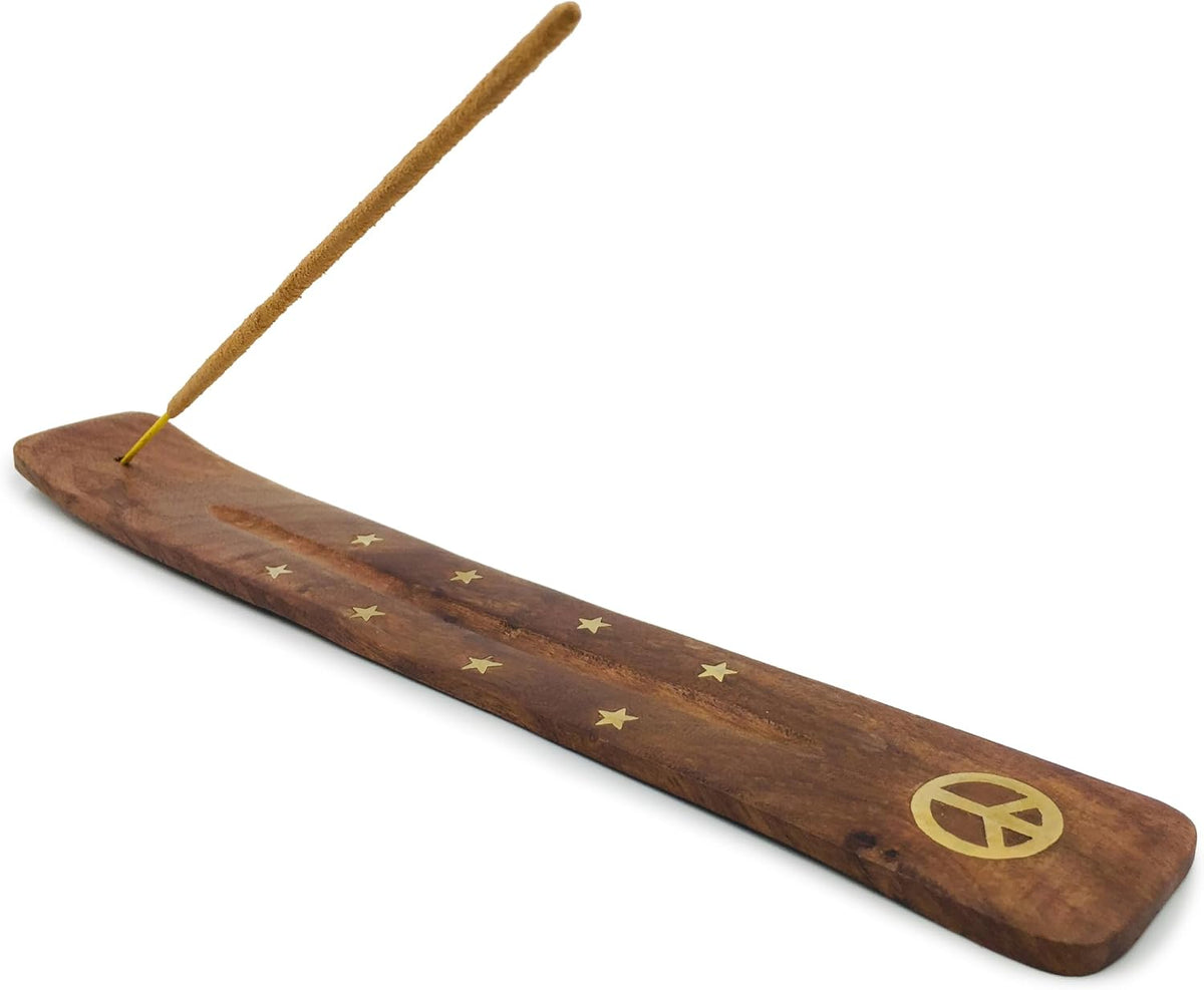 Moon and Stars Incense Holder - Wooden Ash Catcher with Celestial Design for Single Incense Sticks - Meditation Accessories, Spiritual Decor, Home Fragrance, Room Decor (10 Inches Long)