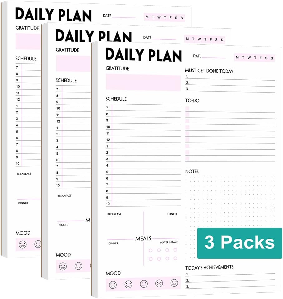 Daily Planner Notepad - A5 Calendar, Scheduler, Organizer with Priority, To Do List, Appointments, Notes, Meals and Water Intake Tracker, 50 Undated Tear-Off Sheets Planning Pad, 5.8"x8.25"