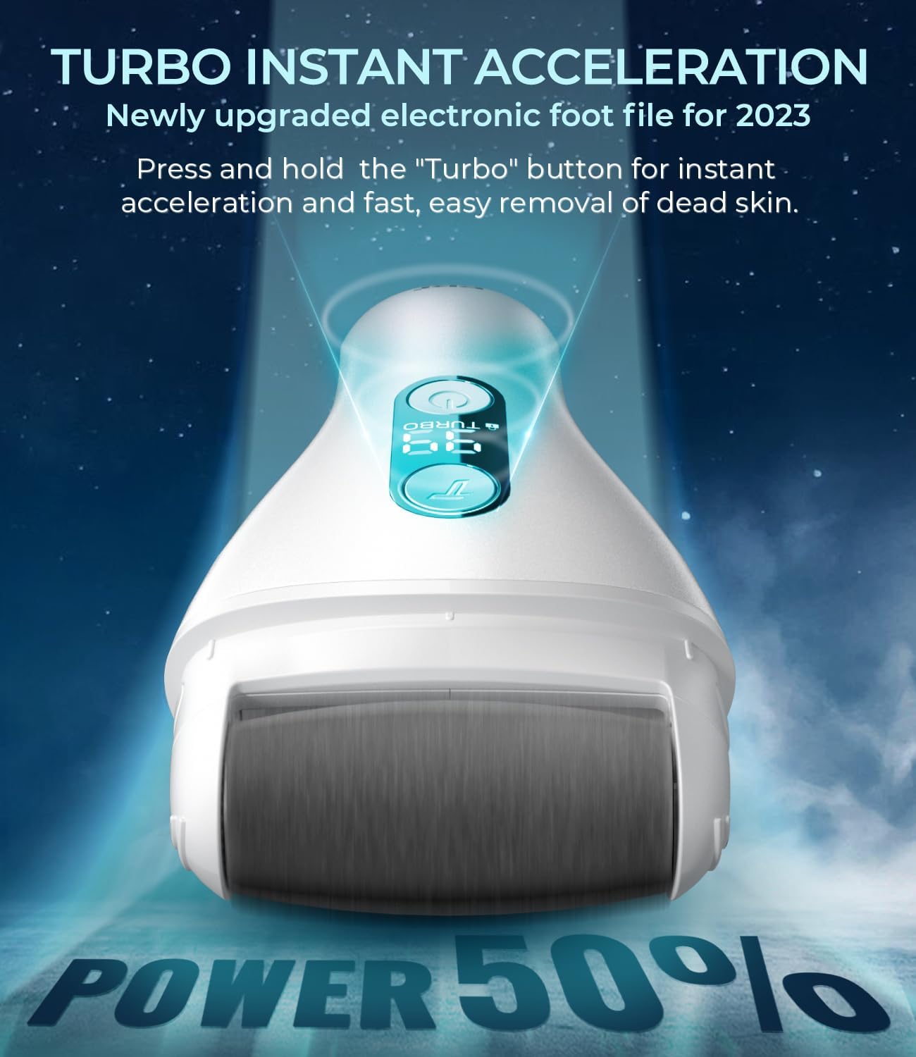 Foot Callus Remover for Feet, Rechargeable IPX7 Waterproof Pedicure Tool for Feet, 2 Speeds & Turbo Electronic Foot Scrubber, 90 Mins Long Lasting for Dead Skin & Cracked Heels, White