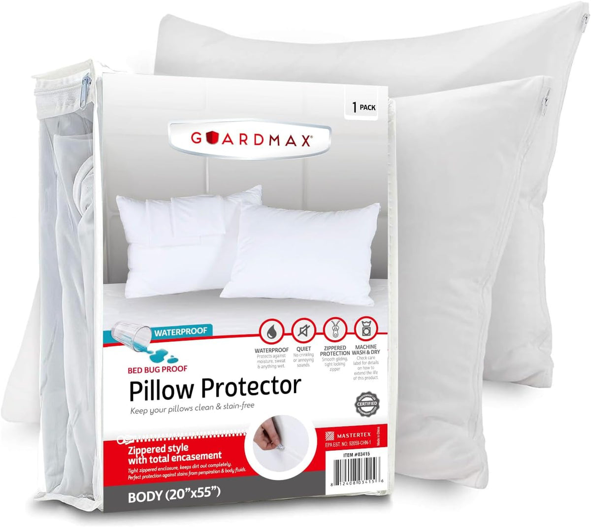 Guardmax Jersey Knitted Pillow Protector with Zipper Standard Size - 4 Pack -100% Waterproof, Bed Bug Proof, Dust Mite Proof, & Hypoallergenic Pillow Covers - Premium Zippered Pillow Cases. (20 X 26)