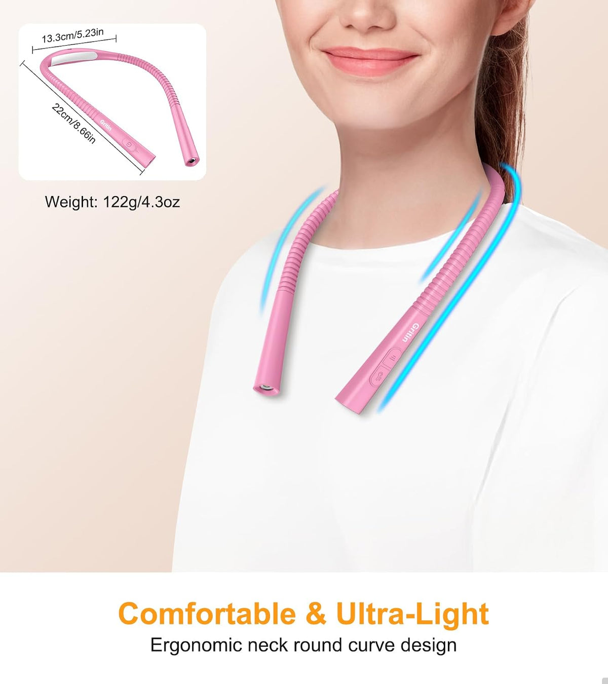 Gritin Book Light,Eye Caring 3 Colors & Stepless Dimming Neck Reading Light