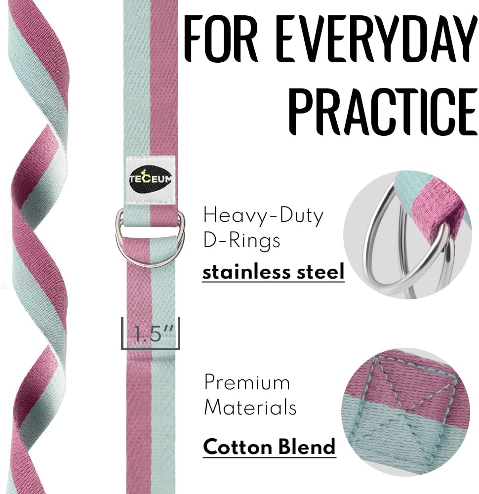 TECEUM 2 IN 1 Yoga & Mat Strap for Stretching – Cotton – 6/8/10 ft