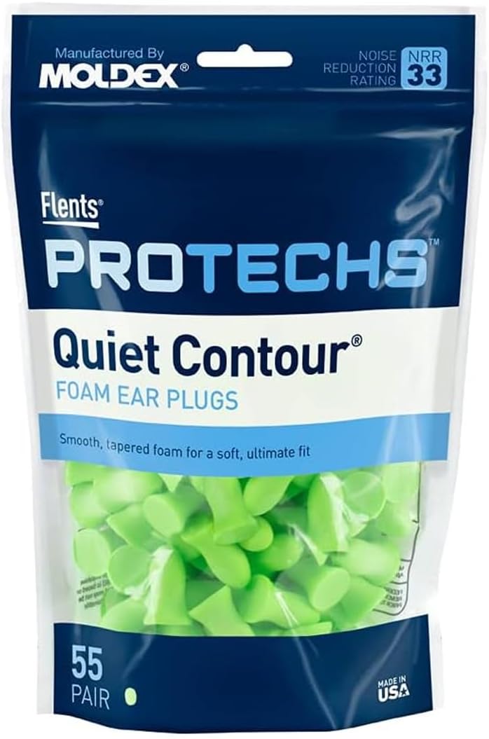 Flents Protechs Foam Ear Plugs, 10 Pair with case Sleeping, Snoring, Loud Noise, Traveling, Concerts, Construction, Studying, Work, Shooting, NRR 33, Noise Cancelling, Green, Made in the USA