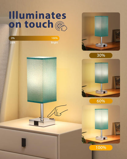 Touch Bedside Table Lamp for Bedroom - Dimmable, USB C+A, 2 AC Outlets