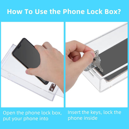 STOBOK Cell Phone Locker Box, Clear Acrylic Phone Jail Lock Box with 2 Keys, Self-Control Transparent Storage Container with Charging Port for Classroom Home Office Use