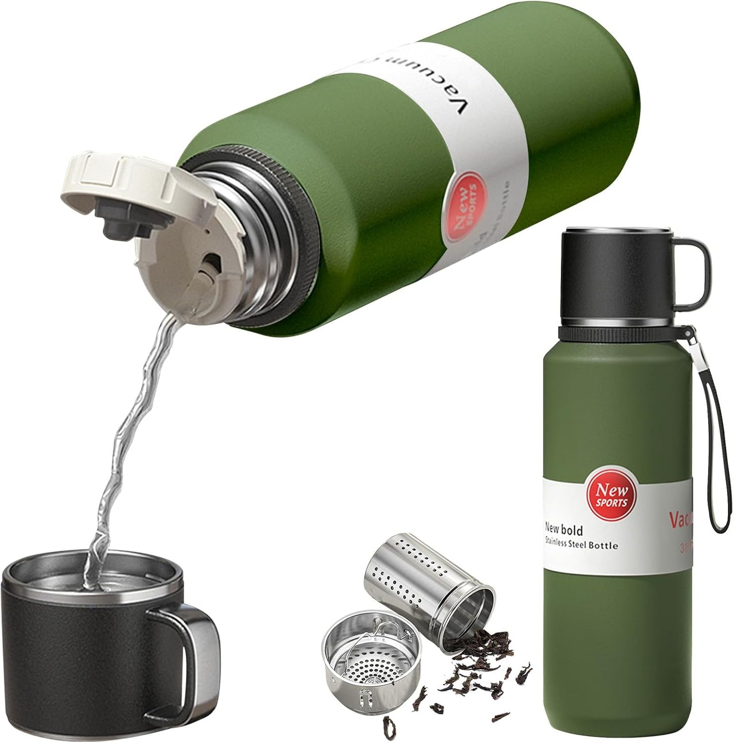 Stainless Steel Insulated Tea Infuser Bottle, Vacuum Insulated Water Bottle, Tea Tumbler with Separate Tea Compartment, 24-Hrs Insulation Commute Travel (White,32oz/1000ml)