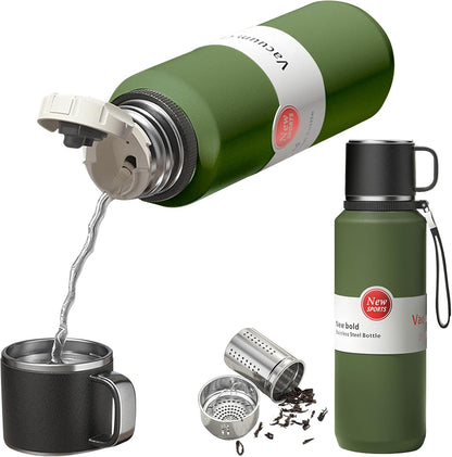Stainless Steel Insulated Tea Infuser Bottle, Vacuum Insulated Water Bottle, Tea Tumbler with Separate Tea Compartment, 24-Hrs Insulation Commute Travel (White,32oz/1000ml)