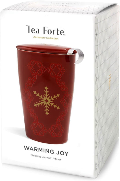 Tea Forte Double-Walled Ceramic Kati Cup, Removable Stainless Steel Infuser Basket and Lid, Steeps 12 oz Loose Leaf Tea, Dishwasher & Microwave Safe, Cherry Blossom