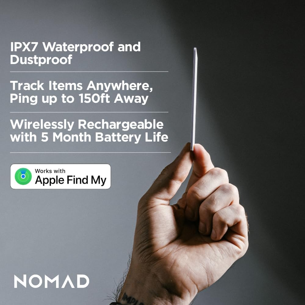 Nomad Tracking Card Carbide, Slim Card Tracker with IPX7 Waterproof and Dust Proof Card Tracker for Wallet & Luggage, 5 Months GPS Tracker Long Battery Life, Rechargeable, Compatible with iOS Only