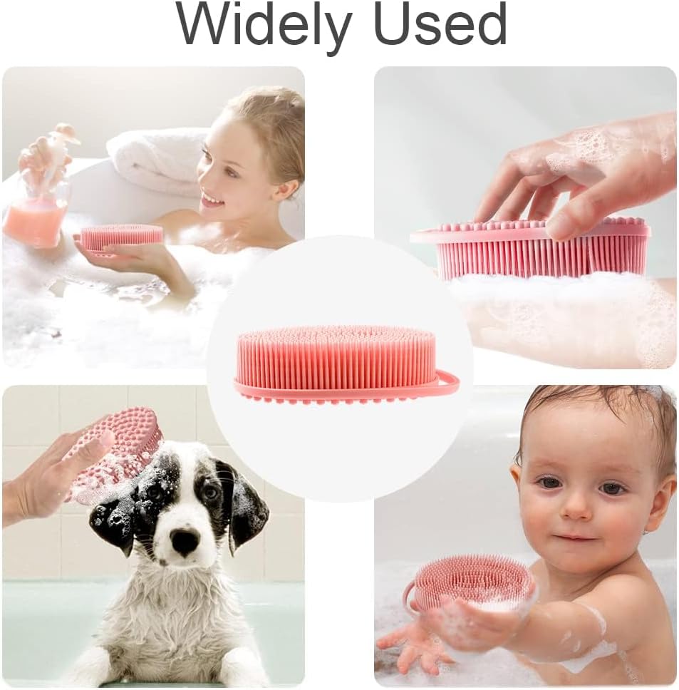 Soft Silicone Body Scrubber 2 PCS Silicone Body Shower, Silicone Loofah 2 in 1 Bath and Shampoo Brush, Body Scrubber Shower Cleaning Exfoliating Use for Sensitive Skin, Lather Well(Black and Pink)