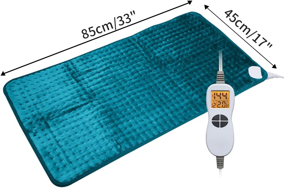 Ambershine 17''x33'' XXXL King Size Heating Pad with 12 Temperature Settings & 4 Auto-Off Countdown Timers, Pain Relief for Back/Neck/Shoulders/Abdomen/Legs(Dark Teal)