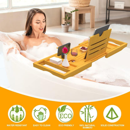 Premium Bamboo Bathtub Tray Caddy - Bath Tub Tray Table for Bathtub - Bath Caddy Tray for Bathtub, Expandable Size, Fits Most Bath Tubs