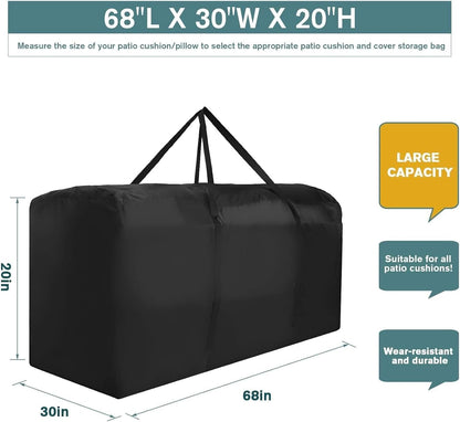 Patio Water-Resistant Extra Large Protective Zippered Outdoor Cushion Furniture Storage Bag with Handles, 68in L x 30in W x 20in H