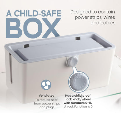 KinderSense® Cable Management Box - Cord Organizer with Child Proof Lock - Cord Hider to Conceal Wires,Power Strips from TV,Computer,Desk and Babies - 12 X 5.25 x 5.25 (Gray)