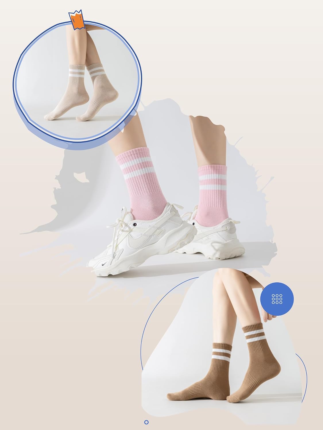 YUWELL Womens Striped Crew Socks, Cotton Cozy Casual Socks for Women 4 Pairs, Size 5-10