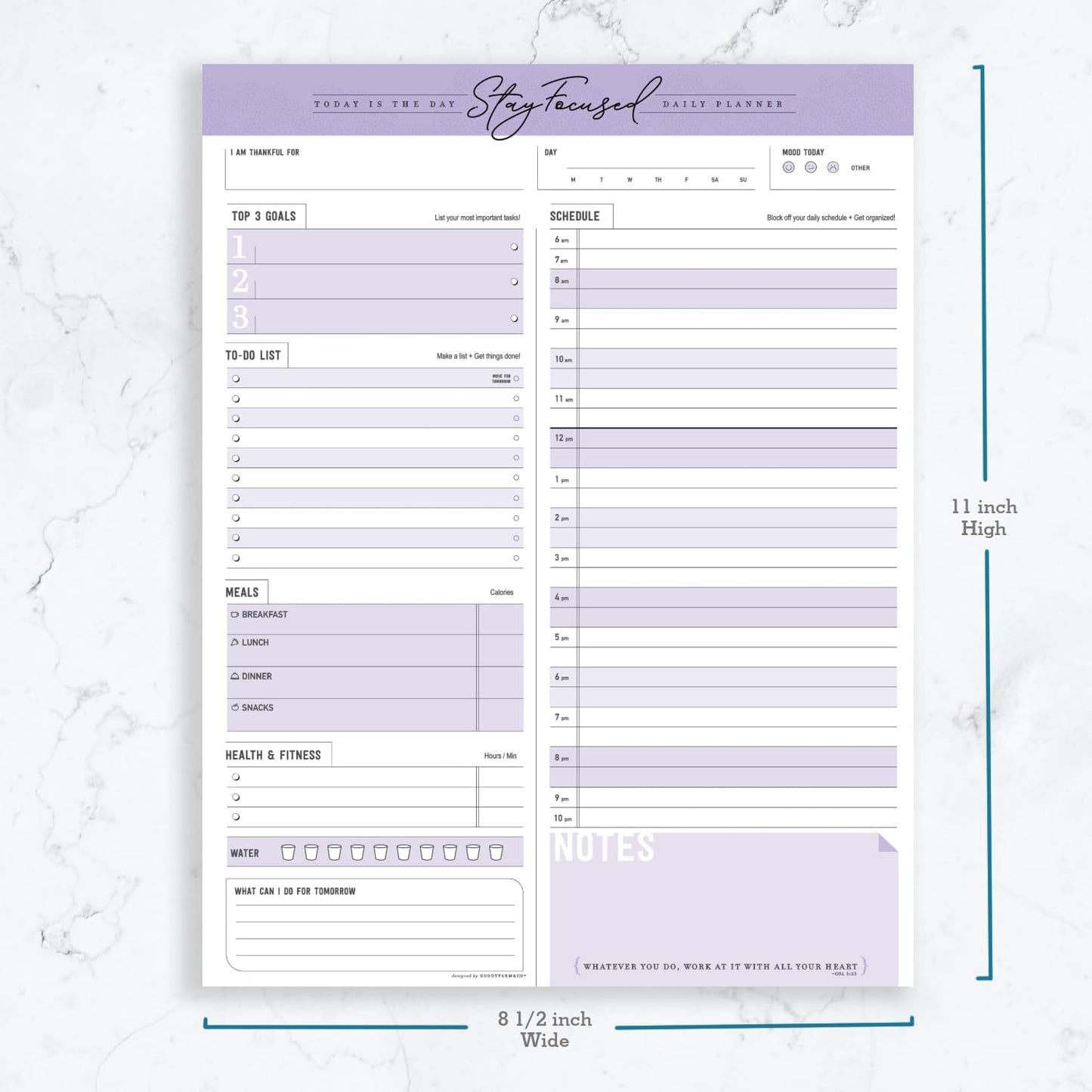 Daily Notepad Planner To Do Schedule - Stay Focused 50 Tear off Premium Made USA (Rose Pink)
