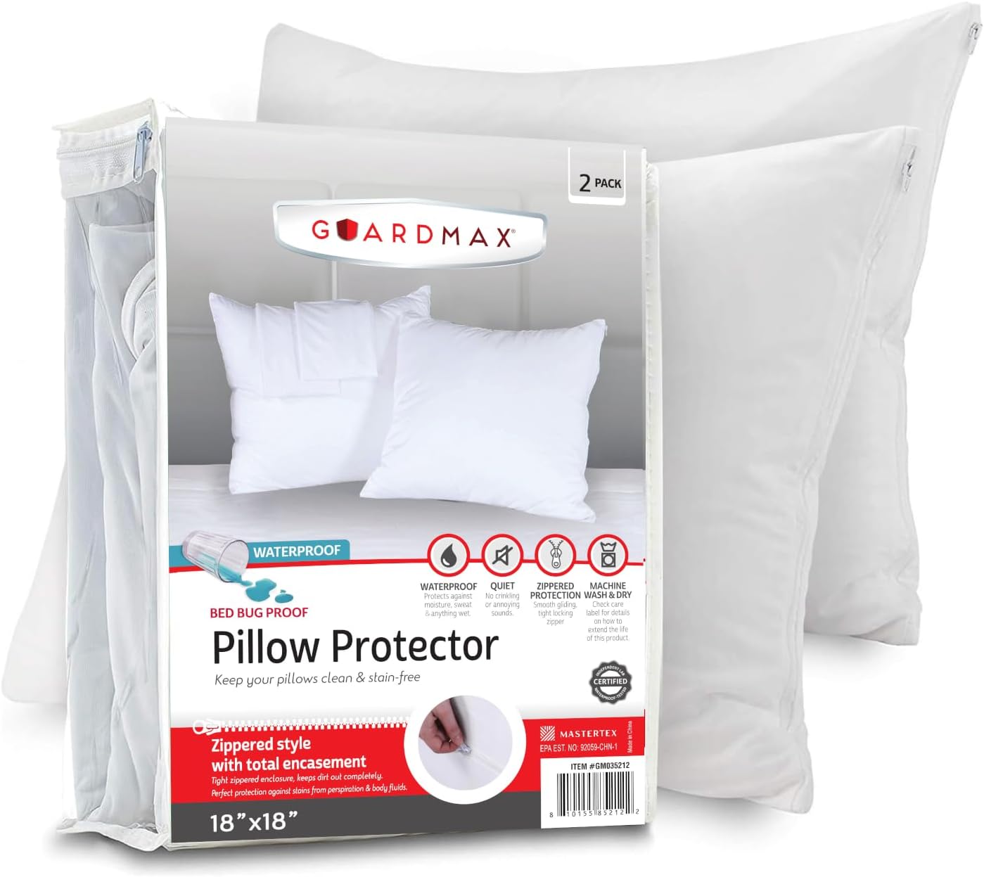 Guardmax Jersey Knitted Pillow Protector with Zipper Standard Size - 4 Pack -100% Waterproof, Bed Bug Proof, Dust Mite Proof, & Hypoallergenic Pillow Covers - Premium Zippered Pillow Cases. (20 X 26)