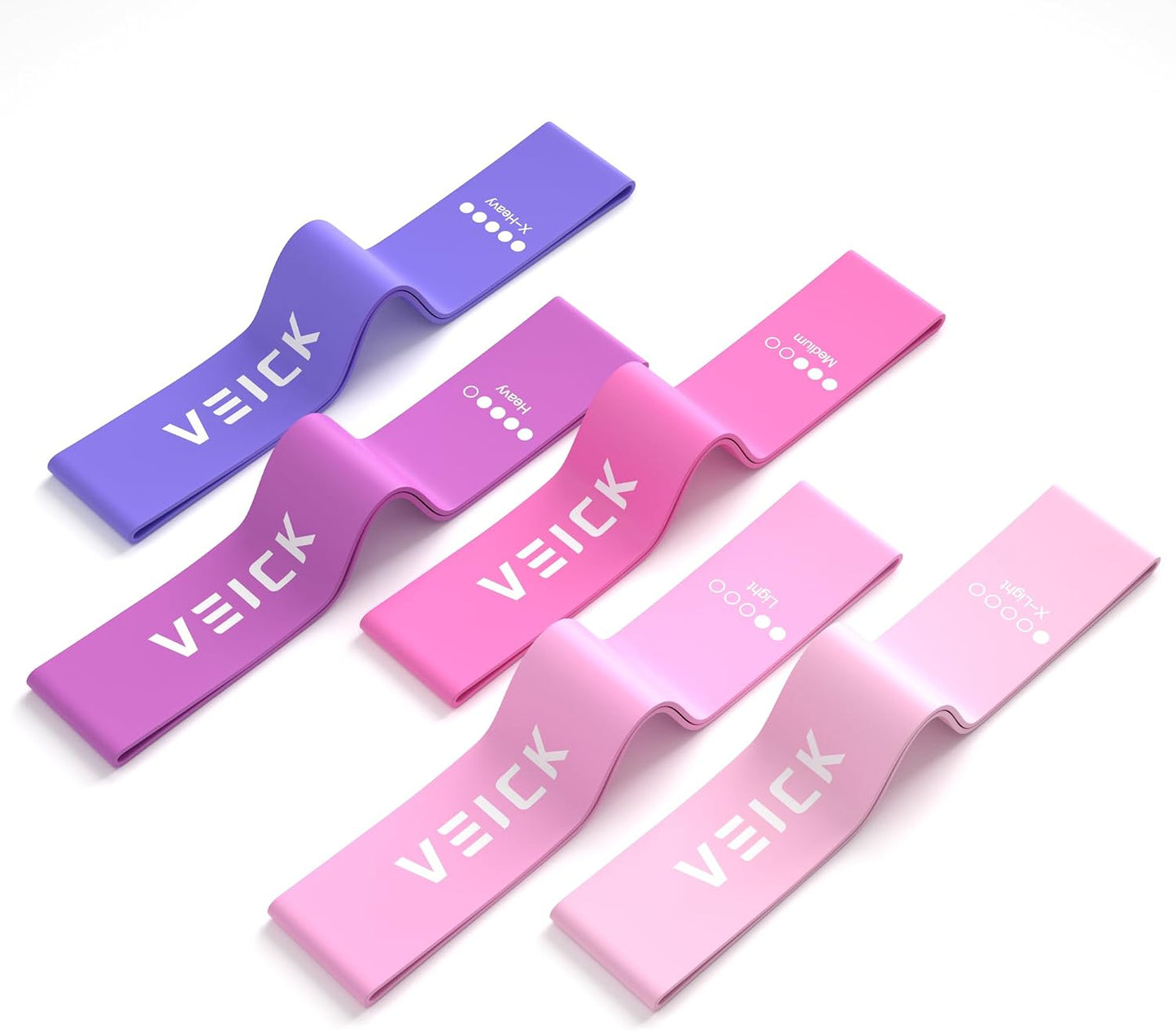 VEICK Resistance Loop Bands Set of 5, Exercise Bands with 5 Resistance Levels, Stackable Workout Bands for Strength Training, Pilates, Fitness Gear for Men Women Home Gym Office Travel