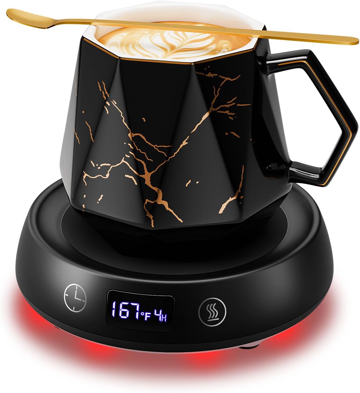 Coffee Mug Warmer Set, Smart Heated Electric Cup Warmer for Desk Office with 8H Auto Off, 1-9H Delay Startup & Shutoff Timer, 3 Temperature Control Coffee Tea Beverage Warmer, Ideal Gifts for Man
