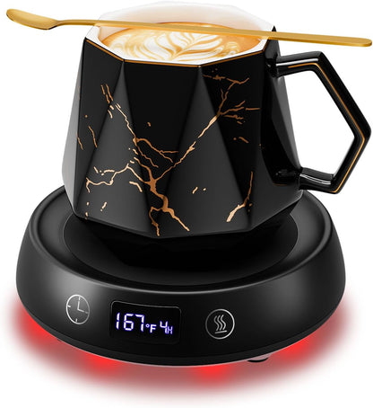 Coffee Mug Warmer Set, Smart Heated Electric Cup Warmer for Desk Office with 8H Auto Off, 1-9H Delay Startup & Shutoff Timer, 3 Temperature Control Coffee Tea Beverage Warmer, Ideal Gifts for Man