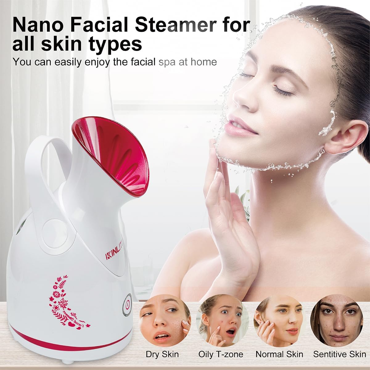 KINLITO Facial Steamer Ionic Face Steamer for Home Facial, Warm Mist Small Facial Steamer for Deep Cleaning Unclog Pores with Blackhead Remover, Aromatherapy Kit for Personal Home SPA (Blue)