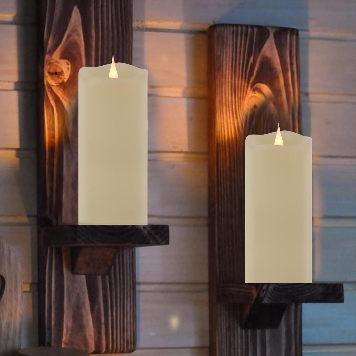 TECHLONG Flickering Flameless Candles with 3D Moving Flame, Last 1000+ Hours Battery Operated Candles with Timer, Ivory Real Wax Pillar Electric LED Candle for Wedding Christmas Party/3" x 5"