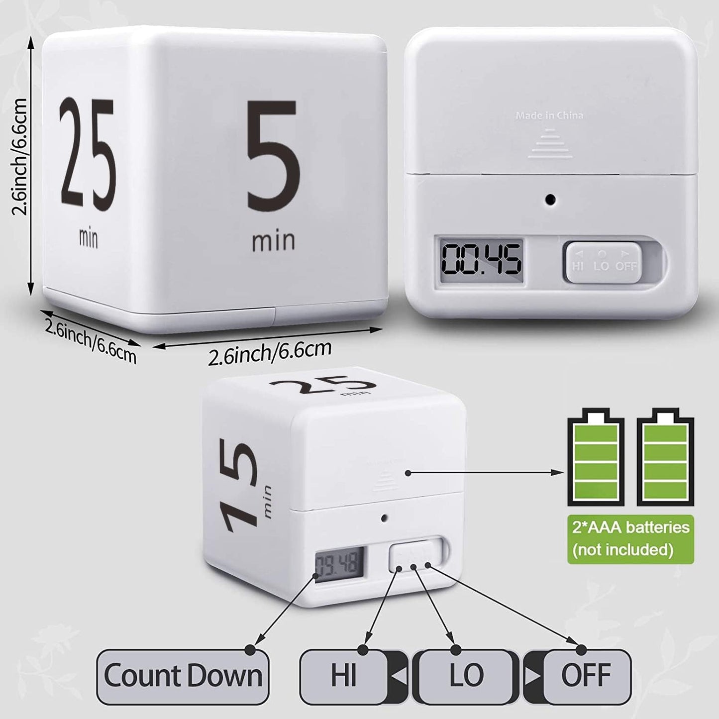 Pomodoro Cube Timer, Productivity Visual Timer 5/25/15/45 Minutes Preset, Desk Portable Rotating Multi Timers for ADHD Time Management Work Study Cooking Workout School