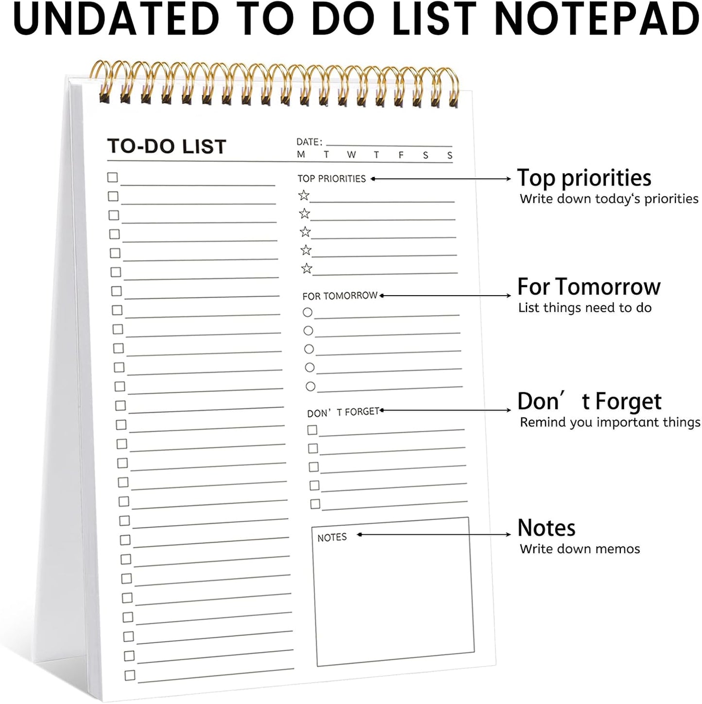to Do List Notepad, Undated Daily Planner, 120 Pages, 6.7 x 9.8 in | 100 GSM FSC Paper, Plastic Cover, Spiral Bound, Tear-Off Pages, Task Checklist Layout For Home Office School Supplies