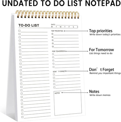 to Do List Notepad, Undated Daily Planner, 120 Pages, 6.7 x 9.8 in | 100 GSM FSC Paper, Plastic Cover, Spiral Bound, Tear-Off Pages, Task Checklist Layout For Home Office School Supplies