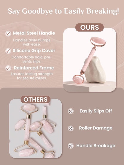 Rena Chris Gua Sha and Face Roller Set: Anti-Breakage Jade Roller for Long-Lasting Use, Jawline Sculpting and Puffiness Reducing, Gua Sha Facial Tools for Self Care Gift (Green)