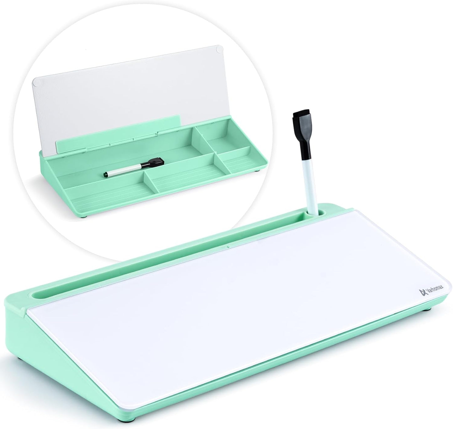 Varhomax Glass Weekly Dry Erase Desk White Board, Desktop to Do List Planner Whiteboard Calendar with Storage Caddy Memo for Home and Office, White