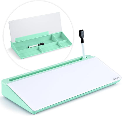Varhomax Glass Weekly Dry Erase Desk White Board, Desktop to Do List Planner Whiteboard Calendar with Storage Caddy Memo for Home and Office, White