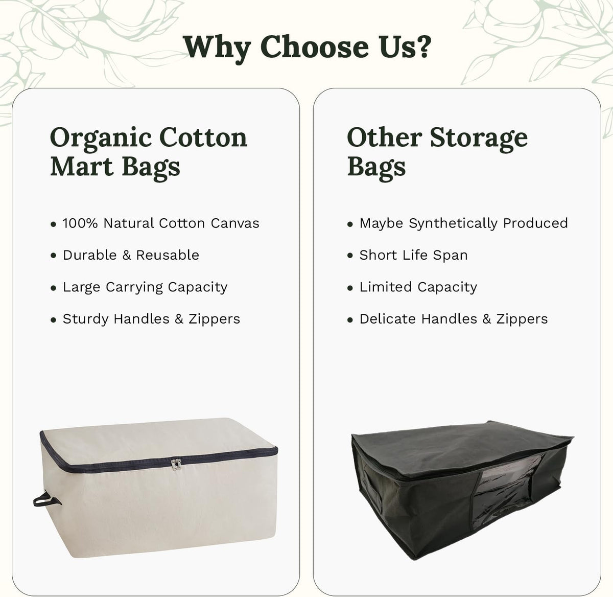 Canvas Storage Bags for Comforters and Blankets - X-Large Zippered Storage Bags for Blankets, Comforters, and Clothes - Easy Storage Under Bed, 100% Cotton, Breathable with Carrying Straps (2 Bags)