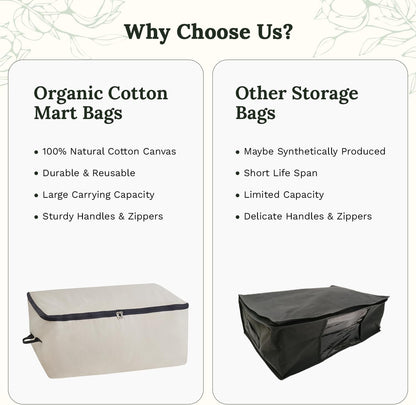 Canvas Storage Bags for Comforters and Blankets - X-Large Zippered Storage Bags for Blankets, Comforters, and Clothes - Easy Storage Under Bed, 100% Cotton, Breathable with Carrying Straps (2 Bags)