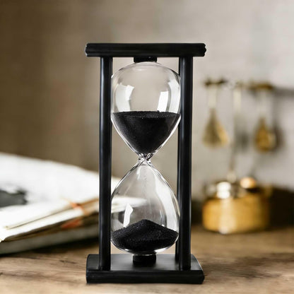 Hourglass 60 Minutes White Sand Timer, Black Wooden Frame Sandglass