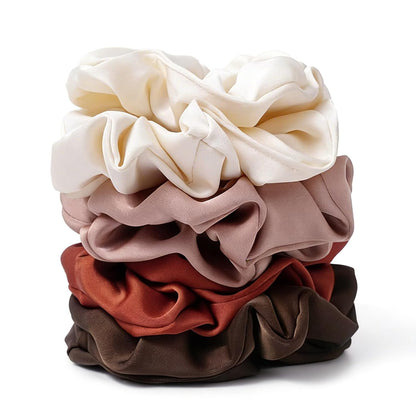 Satin Scrunchies for Women – 8PCS Blush & Brown Silk Hair Ties Set – No Crease, Frizz-Free, Gentle Elastic Hair Bands, Soft & Stylish Everyday Hair Accessories Gifts